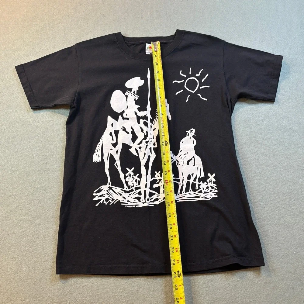 Fruit of the Loom Don Quixote Picasso Sketch Graphic T-Shirt Mens S Black Cotton